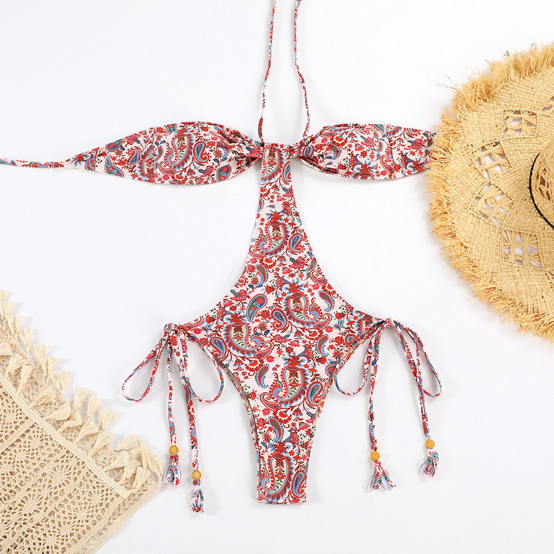 Hot Selling Sexy Tie-Up Halter One-Piece Swimsuit Export Style_12