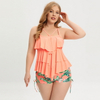 New European Plus Size Women's Swimsuit Ruffle Two-Piece Conservative Swimwear