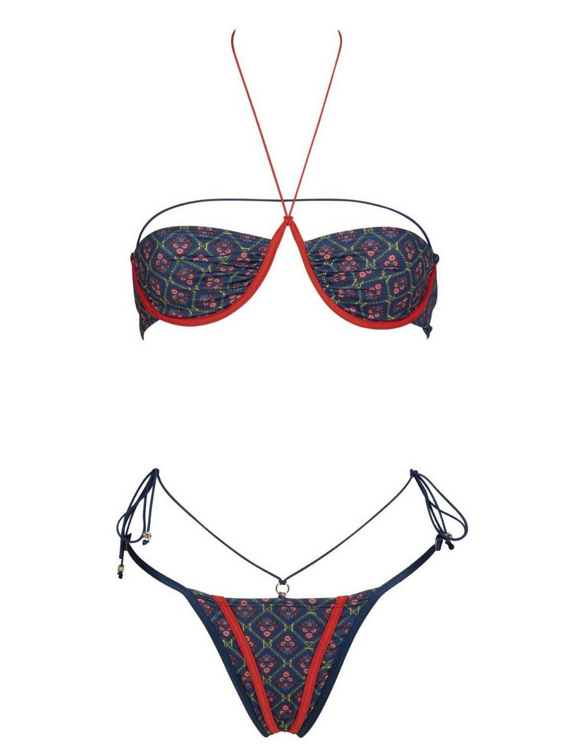 Sexy Printed Underwire Bikini With Halter Strap Two-Piece Swimsuit For Women