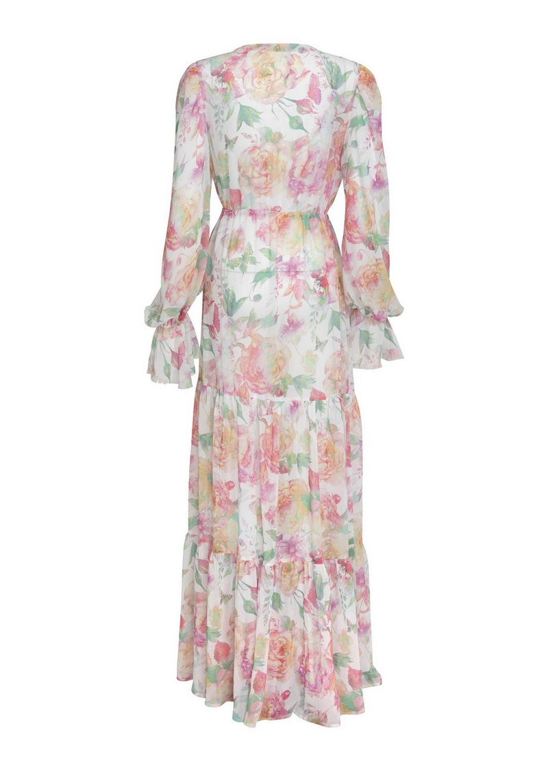 Floral Print Long Beach Dress For Women With Tie Straps Loose Fit Design