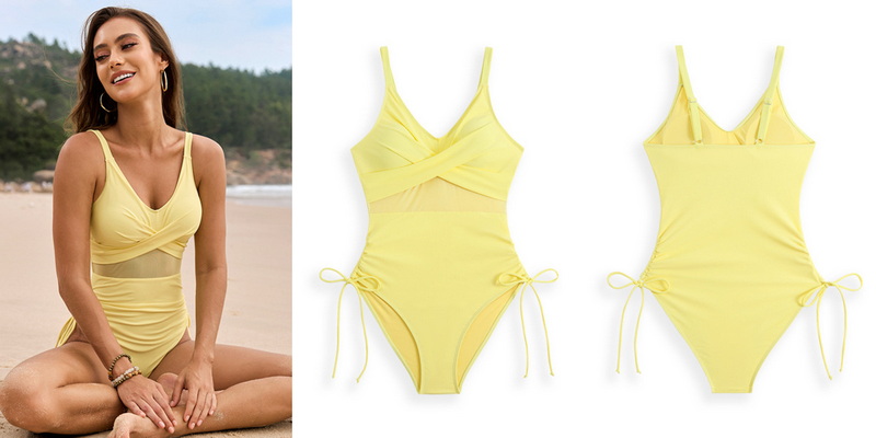 2025 New Solid Mesh Ruched One-Piece Swimsuit Hot-Selling Swimwear_13