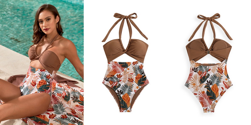 2025 New Tie Halter One-Piece Swimsuit Two-Piece Set Hot-Selling Swimwear_24
