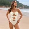 2025 New Solid Patchwork Metal Buckle One-Piece Swimsuit European Style