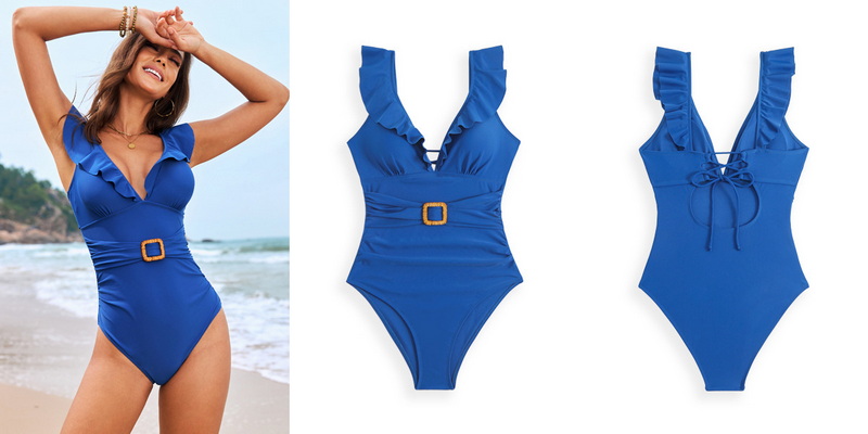 2025 New Back-Tie Ruffle Waist One-Piece Swimsuit Women's Swimsuit_22