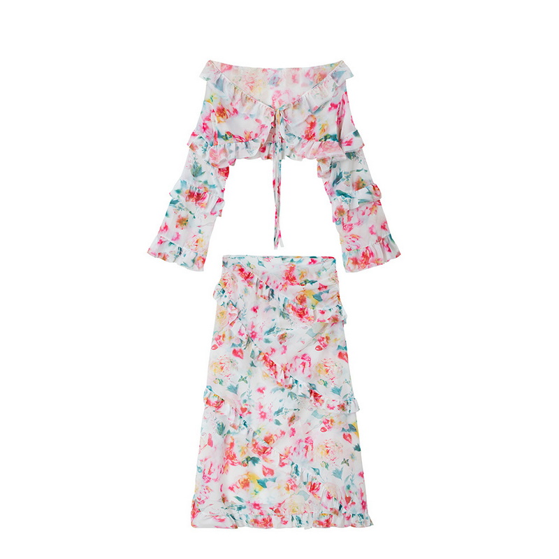 Sexy Floral Tie-Up Beach Skirt Set With Lace Trim Maxi Dress