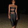 Glossy Nylon Solid Drawstring Ruched Skirt Sexy Bodycon Mini Skirt