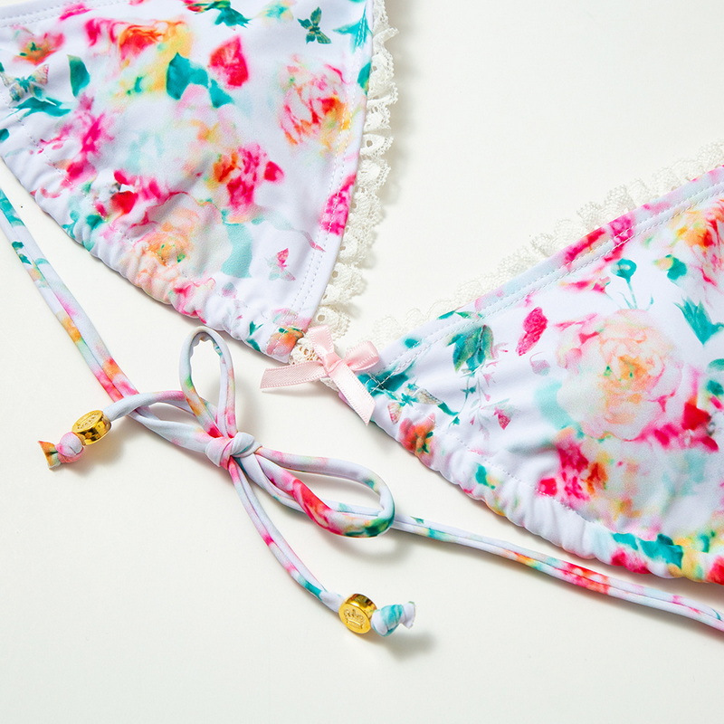 Floral Tie-Up Bikini Set With Lace And Bow Sexy Stretchy Design For Women_01