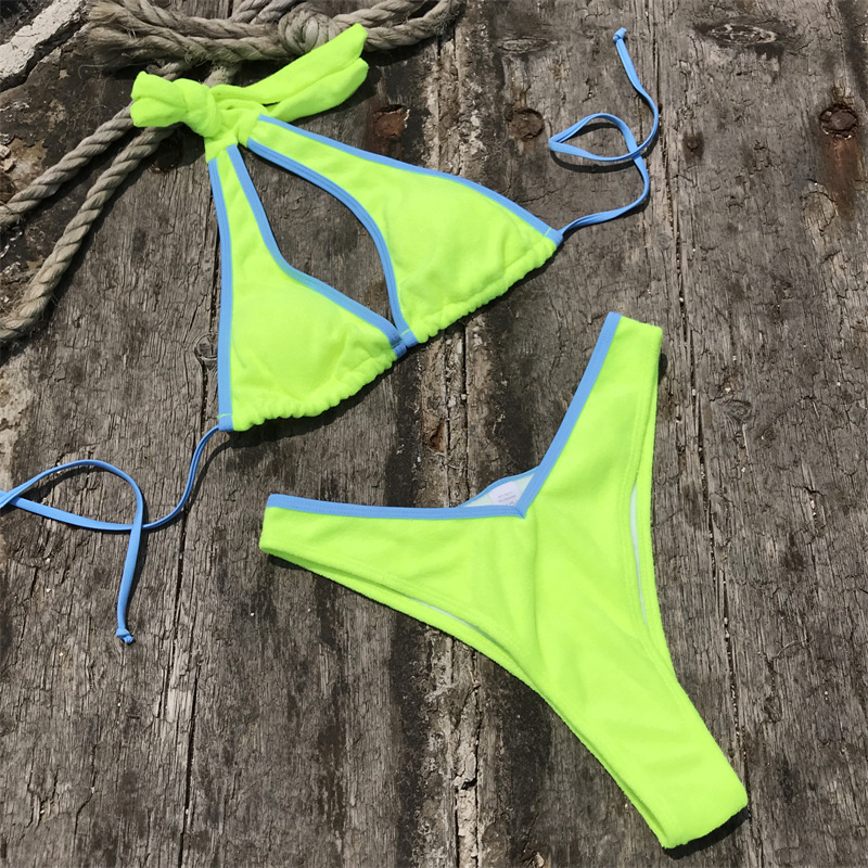 New Western Style Bikini &ndash; Solid Color Tie Halter Backless Two-Piece Swimsuit_7