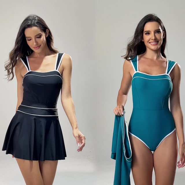 New European Sexy One-Piece Swimsuit - Sports Bikini Set with Skirt Two-Piece In Stock