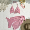 New Sexy Three-Piece Bikini Set - Solid Color Tie Beachwear for Vacation and Hot Springs