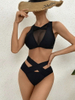 Sexy Solid Color Mesh Cutout Bikini - Tie-Up Women's Swimwear