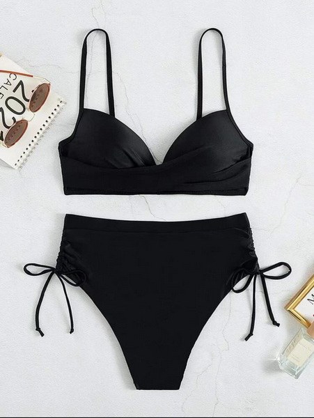Solid Color Tie Triangle Bikini - Underwire Bra Hot Seller Bikini