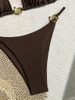 2025 New European And American Bikini With Metallic Ring, Shiny And Sexy Solid Color Swimsuit