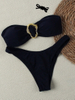 2025 Bandeau Halter Bikini Set With Metal Accessories, Solid Color European Style Swimsuit