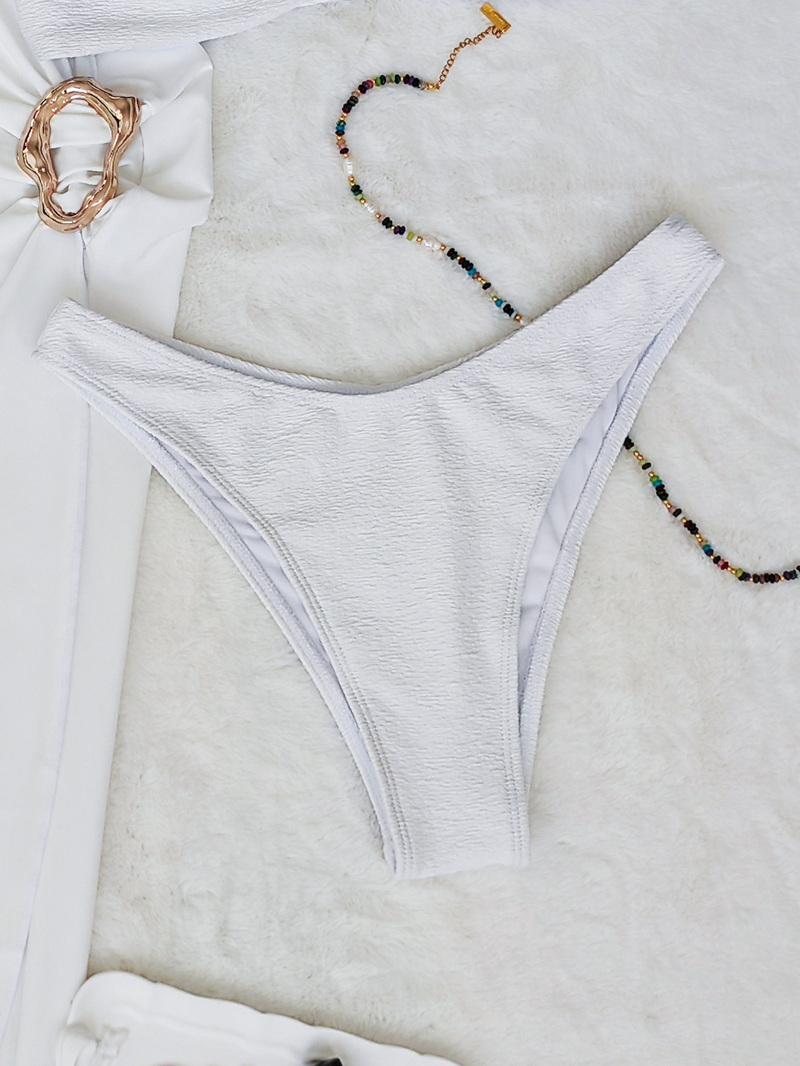 2025 Three-Piece Bikini Set With One-Shoulder Cover-Up, Solid Color Bandeau Swimsuit_11