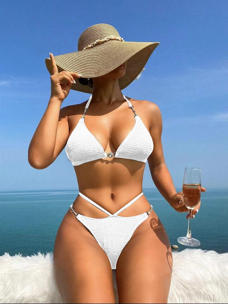 Sexy Solid Color Halter Bikini - Beach Vacation Women's Swimwear