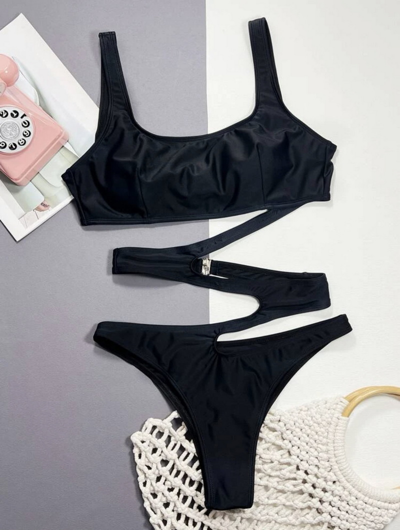 Sexy One-Piece Cutout Bikini - Solid Color Swimsuit for Women_15