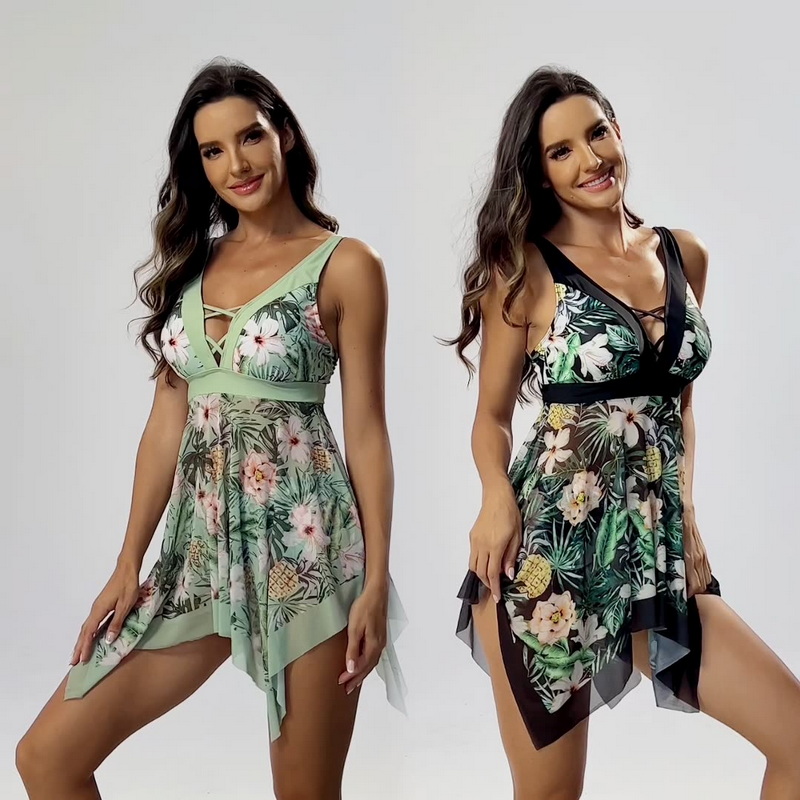 In Stock European Swimsuit for Women - Printed Skirt Plus Size Bikini Set