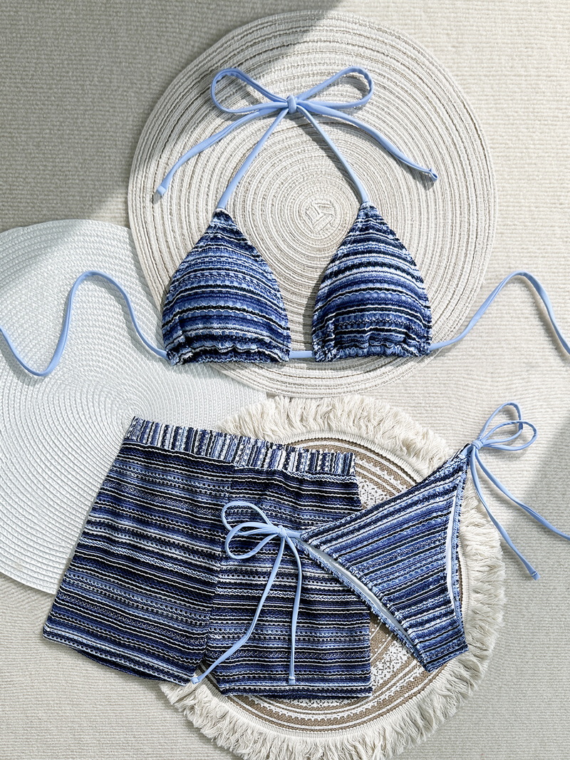 2025 Colorblock Halter Three-Piece Bikini Set For Women With Boyshorts_14