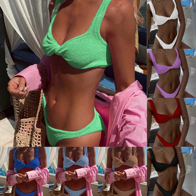2025 New European Bikini With Sexy Ribbed Twist Front And High Slit Design