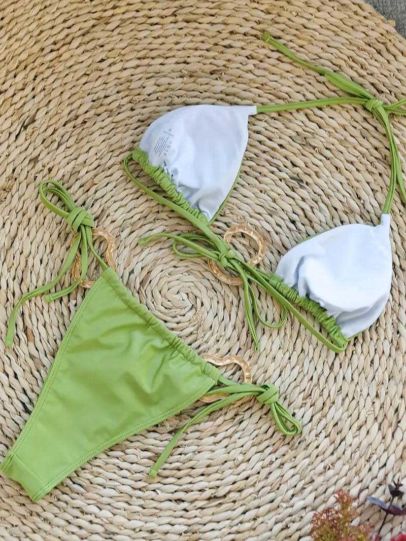 2025 New Sexy Solid Halter Bikini With Tie Design In European Style