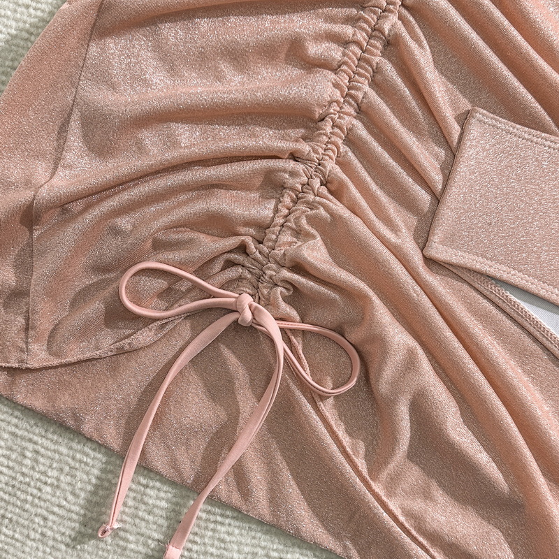 High-Waist Three-Piece Bikini Set - Tie-Up Drawstring Chain Detail