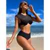 2025 Black Mesh Short Sleeve Cut-Out Two-Piece Bikini Set In Stock