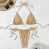 Solid Color Metal Accent Two-Piece Bikini Set Sexy European Style