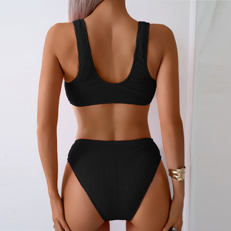 2025 Solid Ribbed Bikini Two-Piece Swimsuit European Style