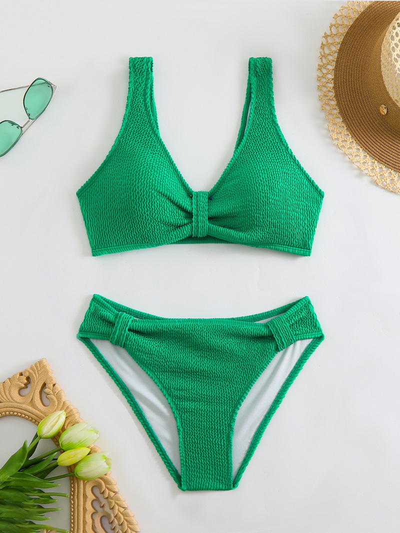 2025 Solid Ribbed Bikini Two-Piece Swimsuit European Style_03