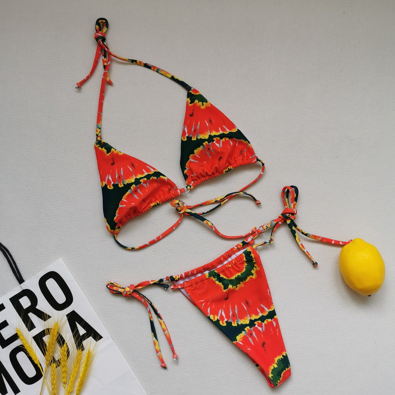 Ribbed Twist Front Bandeau Bikini With High Slit Swimsuit_21