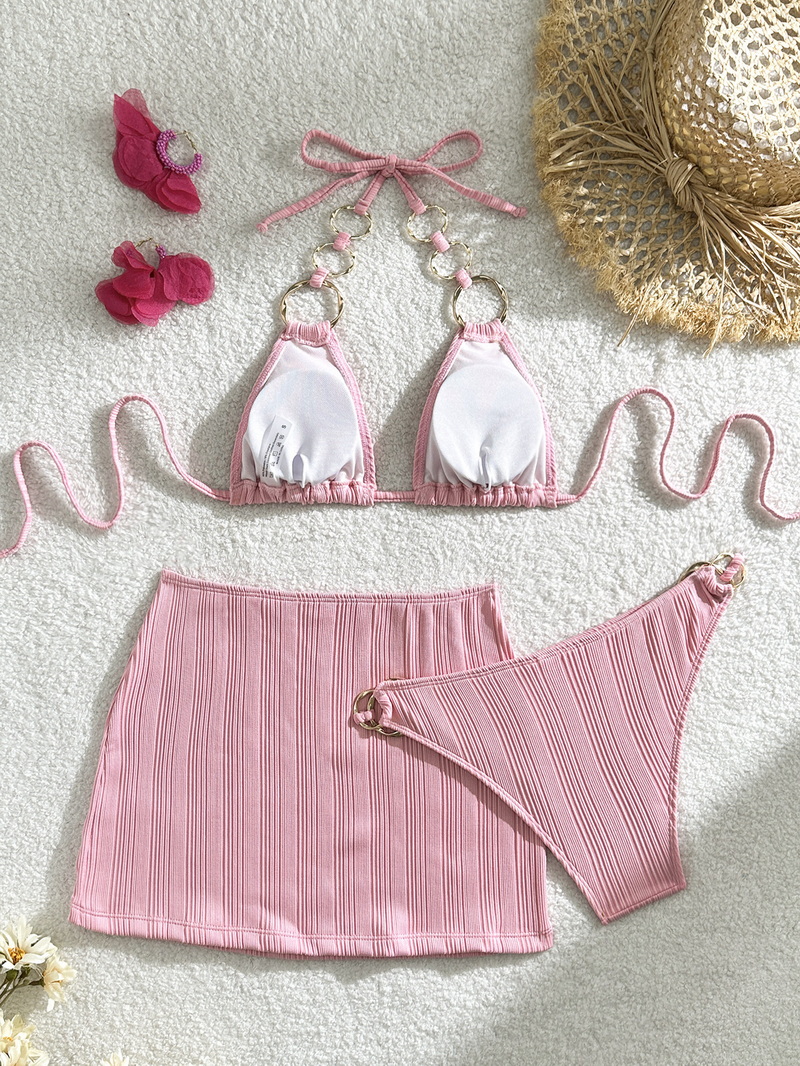 Sexy Solid Color Three-Piece Bikini Set - Thai Vacation Women's Swimwear_05