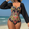 2025 New Tummy Control Long Sleeve Strapless Printed One-Piece Swimsuit for Women
