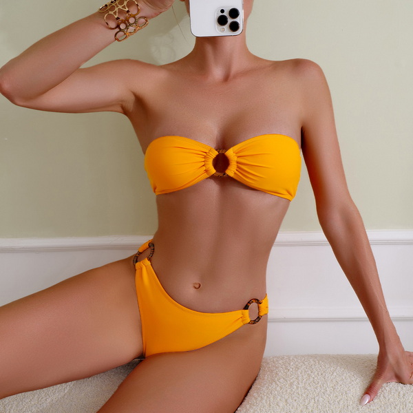 2025 Women's Two-Piece Bikini Set Sexy Solid Color European and American Swimsuit