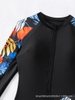 Custom European and American Women's Three-Piece Muslim Swimsuit Set with Front Zip Long Sleeve