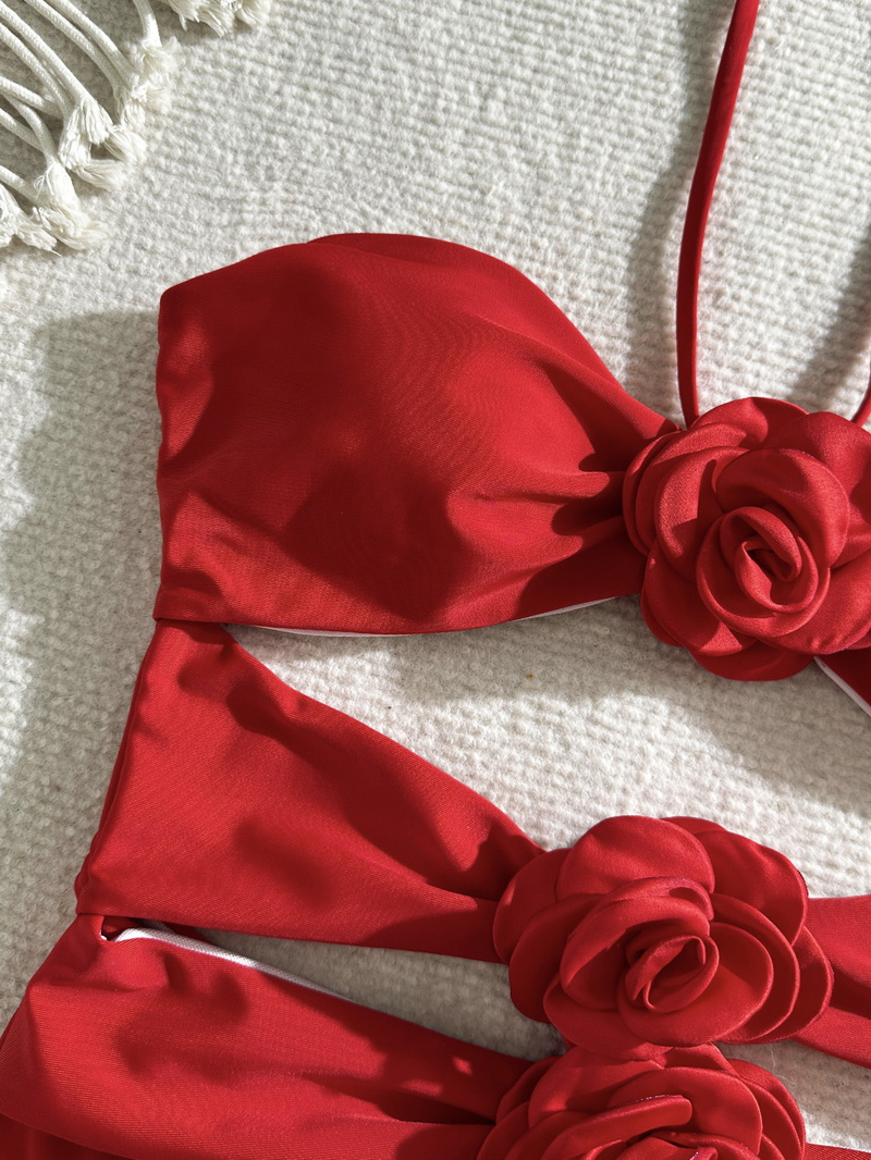 Sexy Solid Color Floral One-Piece Bikini - INS Style Beach Vacation Swimsuit
