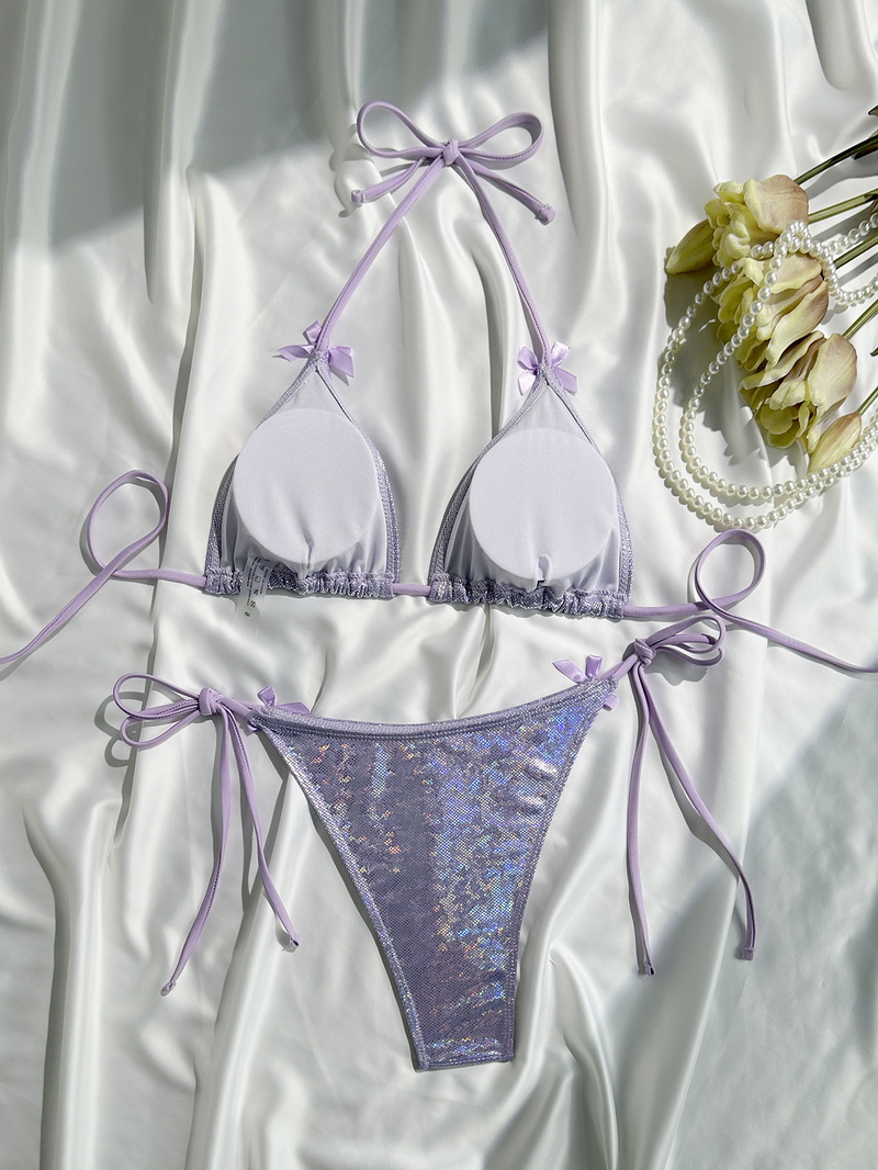2025 Sexy Solid Color Bow Bikini - Women's Beach Vacation Swimwear_14