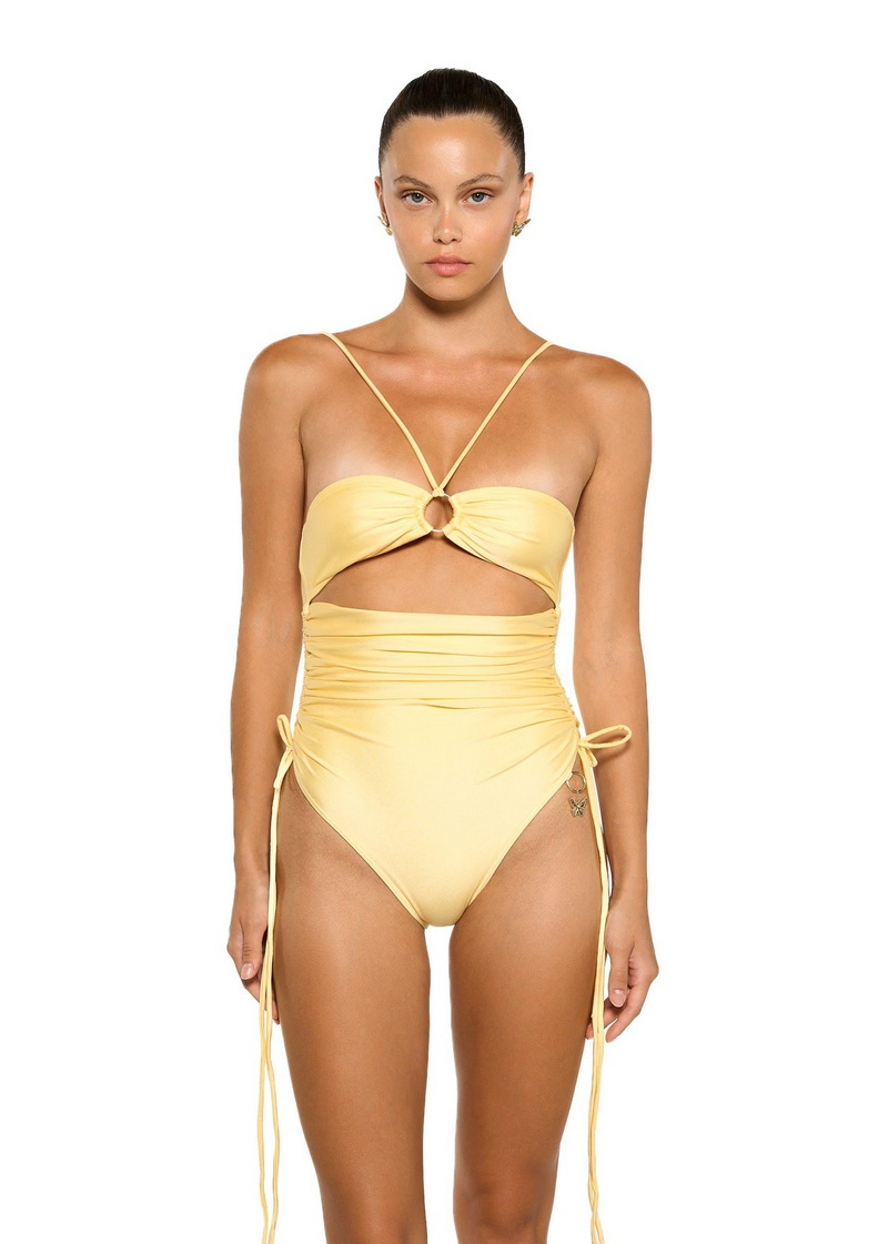 New European Solid Color One-Piece Swimsuit for Women with Ring Detail and High-Stretch Body-Hugging Fit