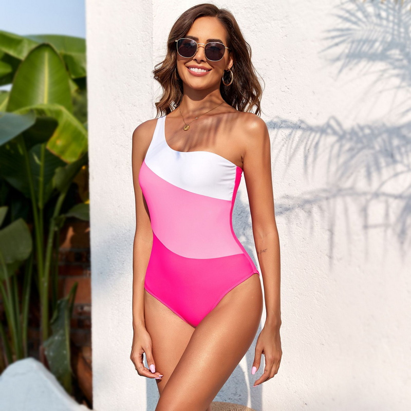 2025 New European Solid Patchwork One-Piece Swimsuit Swimwear_14