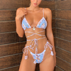 Lace Trim Spliced Strap Bikini Sexy Printed Two-Piece Swimsuit For Women European Style