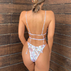 Lace Trim Spliced Strap Bikini Sexy Printed Two-Piece Swimsuit For Women European Style