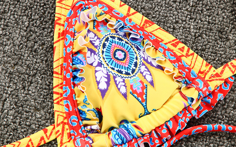 Printed Tie Two-Piece Bikini Spliced Backless Swimsuit Sexy European Style_06