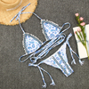 Printed Lace Trim Spliced Bikini Sexy Strap Tie Two-Piece Swimsuit European Style