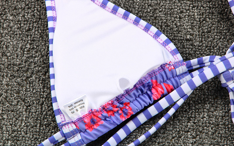 Colorblock Printed Tie Bikini Two-Piece Swimsuit Sexy European Export With New Colors_10