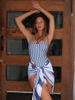Striped Bodycon One-Piece Swimsuit For Women Sexy Contrast Strap Design