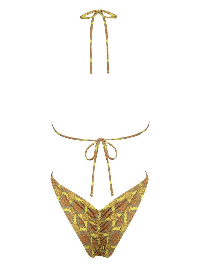 Sexy Deep V Printed One-Piece Bikini For Women With Tie-Back Design