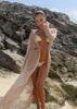 Sexy Long Sleeve Chiffon Beach Dress Solid Color Mesh Maxi Cover Up