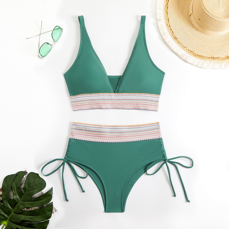 2025 New Solid Color Webbing Hot-Selling High-Waisted Bikini Set In Stock Wholesale_03