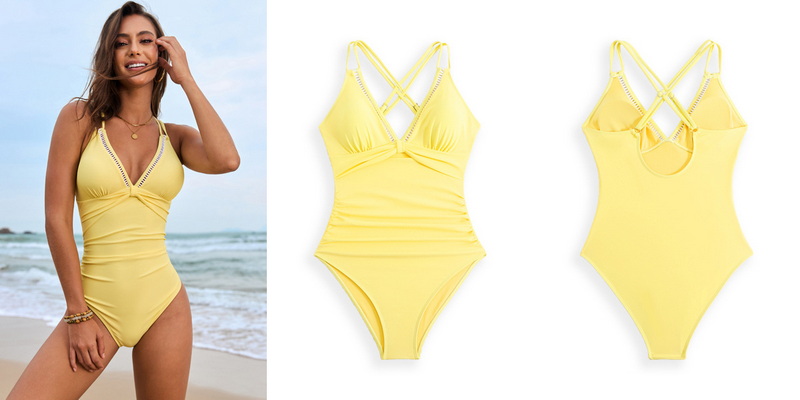 2025 New Solid Accessory One-Piece Swimsuit Hot-Selling Open-Back European Style_18