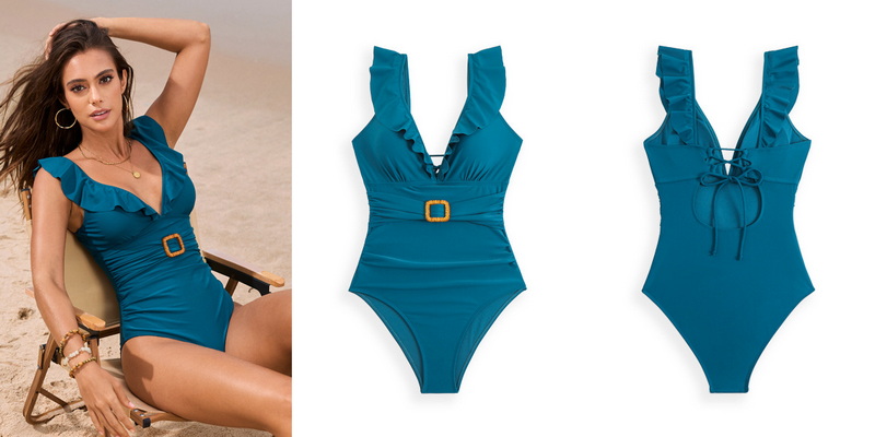 2025 New Back-Tie Ruffle Waist One-Piece Swimsuit Women's Swimsuit_23